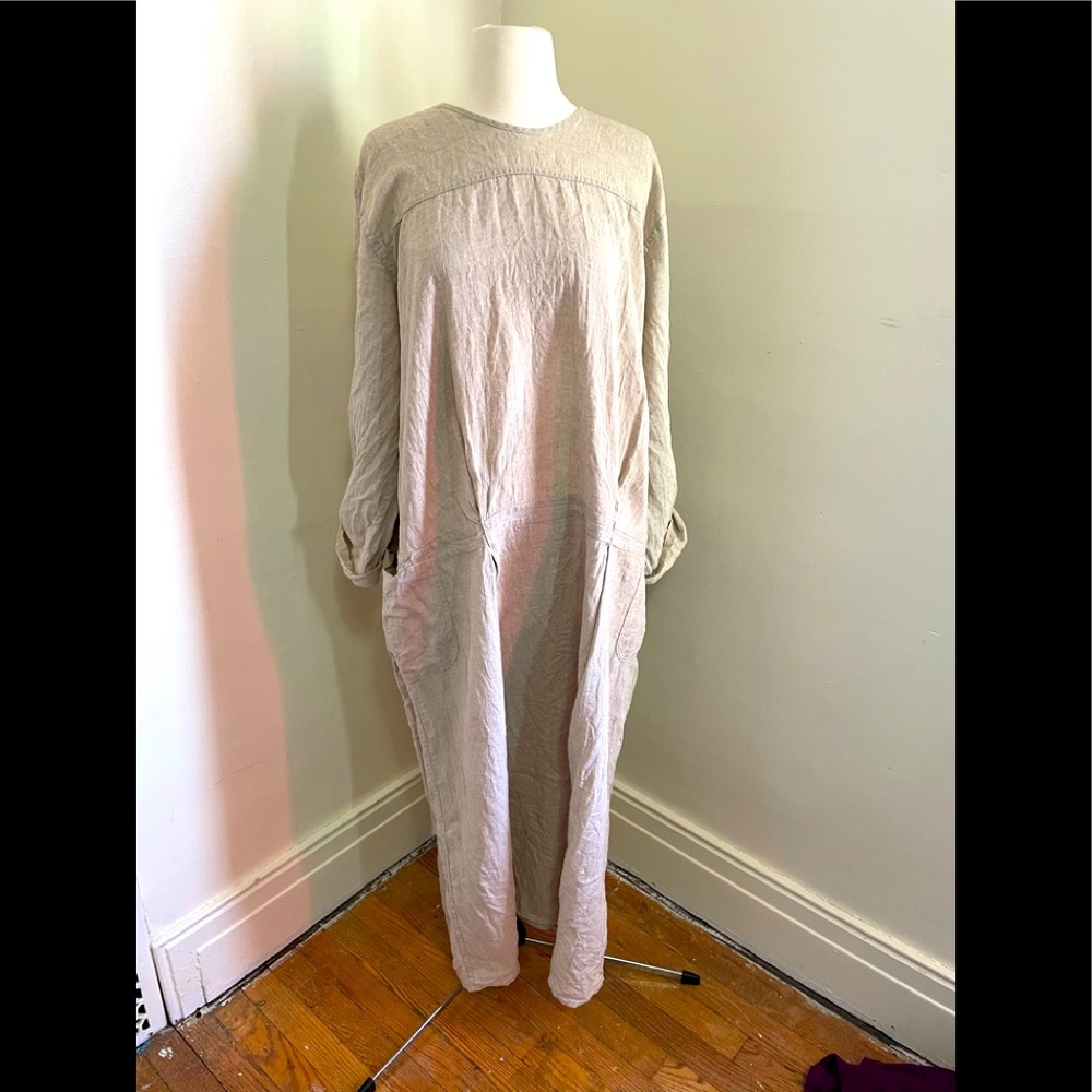 Flax Large Tan Linen Maxi Dress